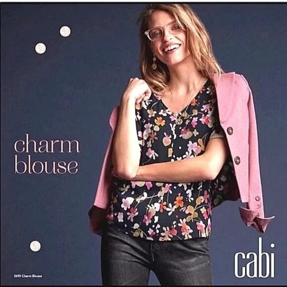 Cabi Charm Blouse Floral Black V-neck Size S Style# 3695 - Picture 10 of 10